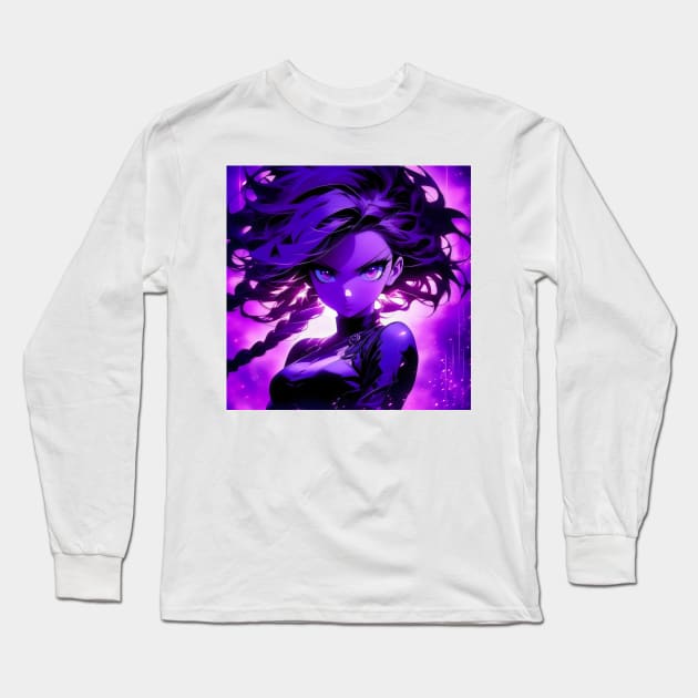 Anime girl in purple aesthetic Long Sleeve T-Shirt by Spaceboyishere